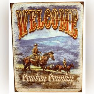 WELCOME Cowboy Country Tin Metal Sign Horse Southwestern Country Equestrian NEW